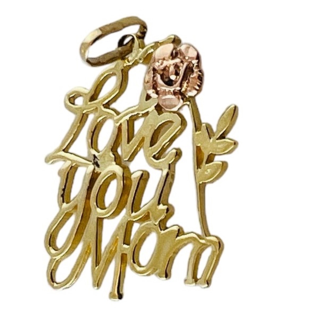 14K Yellow and Rose Gold "I Love You Mom" Charm Pendant #15615